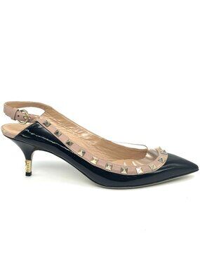 Valentino Rockstud Studded Metal Kitten Heel Slingback Sandals Pumps